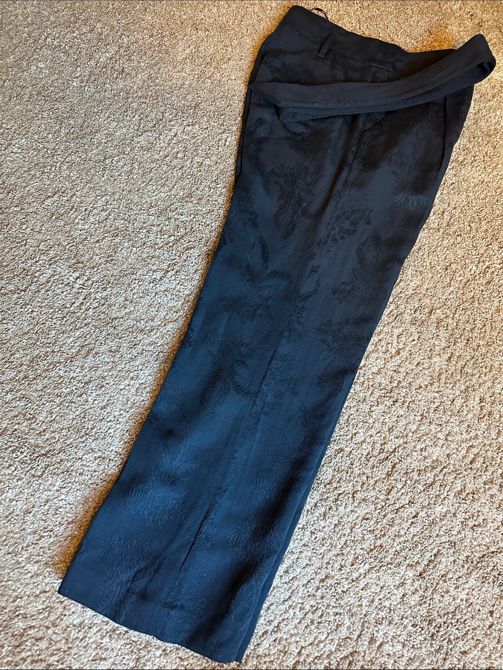 Veronica Beard Navy jacquard floral  Wide-Leg belted Pants